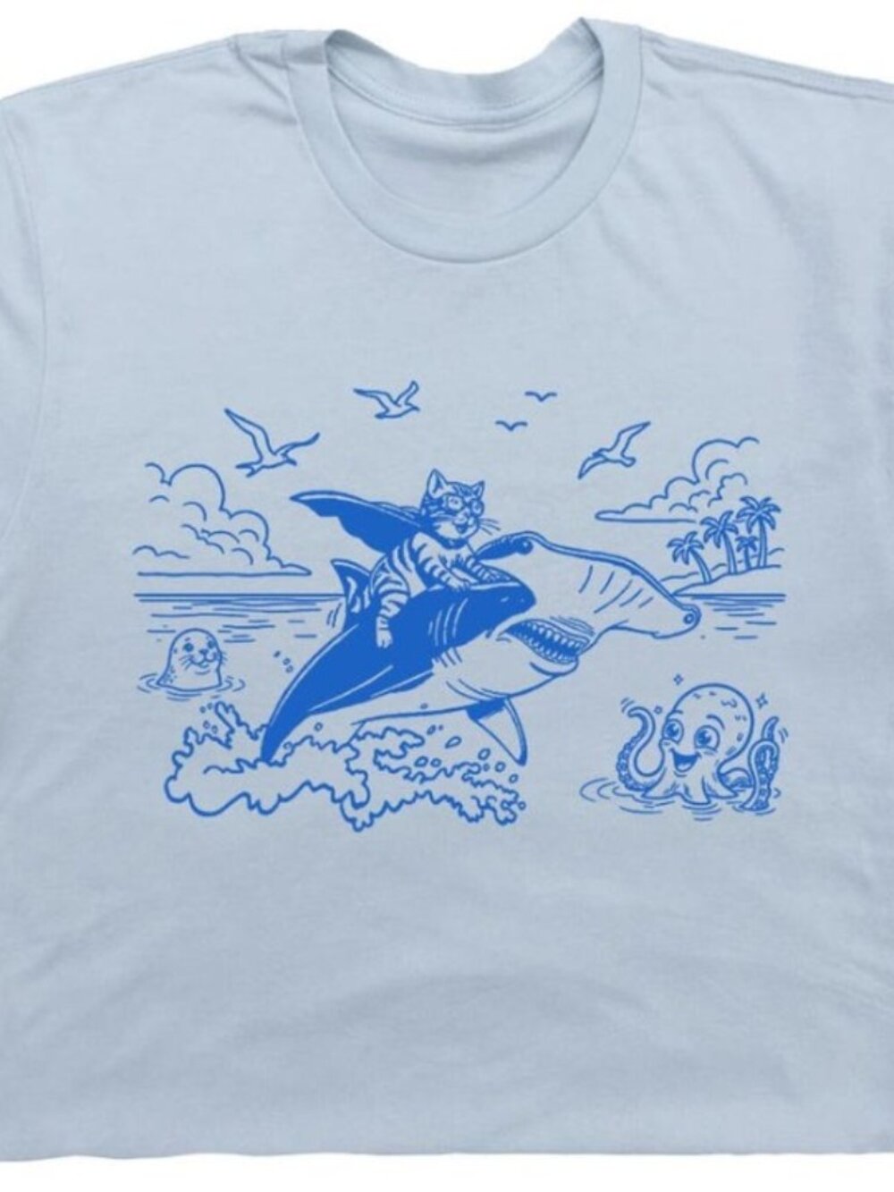 Funny Cat Shirt Cat Riding Shark T Shirt